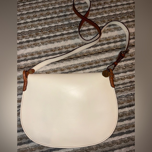 Dooney And Bourke Alto Cream Leather Saddle Crossbody Bag